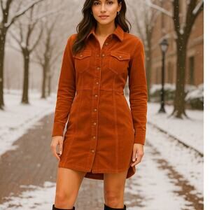 Free People SZ S Dynomite In Cord Mini Dress In Burnt Orange $128